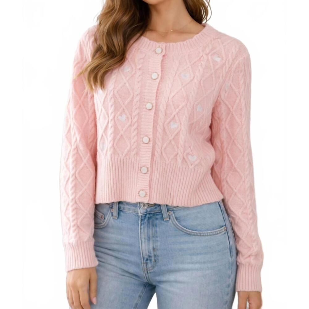 NEW URBAN DAIZY heart embroidered cardigan in pink